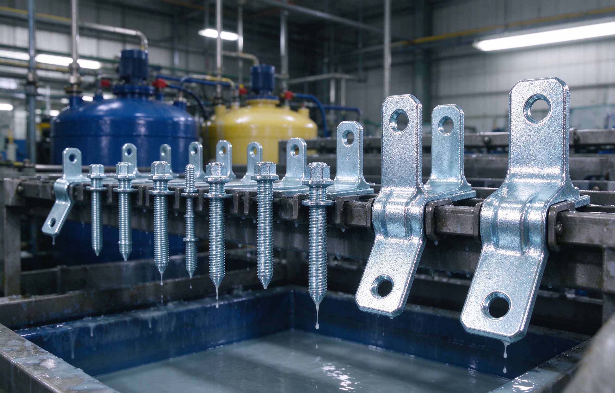 Zinc-nick plated steel brackets on electroplating rack
